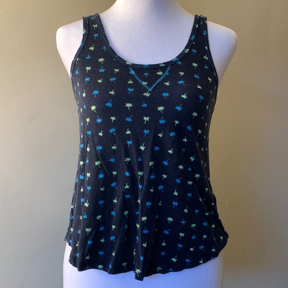 Hollister Tank Top Navy Blue w/ Lime Green & Light Blue Palm tree Print. Size XS